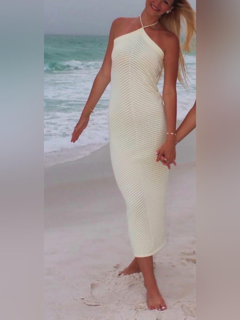 Boutique maxi dress Cream Ribbed Midi Dress - Sleek Summer Style